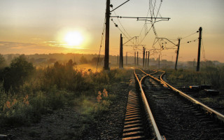 Train track sunset trees background - andrey ryabovichev free wallpaper for desktop