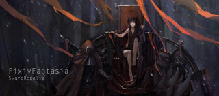Woman throne forest red orange - art station free wallpaper
