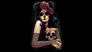 Woman skull roses head holding - dark art free wallpaper for desktop