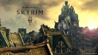 Skyrim logo cityscape gothic architecture - a picture of a city free wallpaper