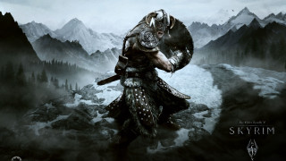 Horned man sword snowy landscape - head holding free wallpaper