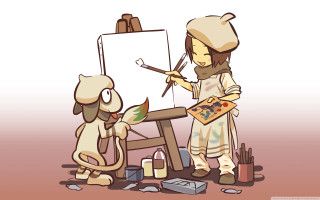 Woman painting dog easel cat - nearby free wallpaper