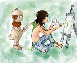 Person sitting ground paintbrush cat - artist free wallpaper for desktop