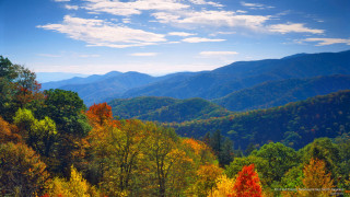 Mountain range trees blue sky 11 - a scenic view of a mountain range free wallpaper