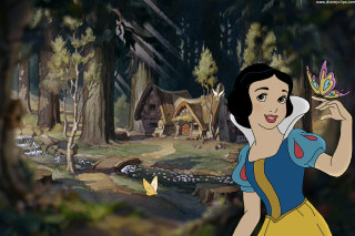 Snow white holding butterfly forest - matte drawing free wallpaper
