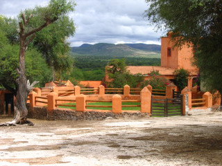 Dirt road fence tree house - a house in the background free wallpaper