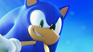 Sonic character pointing blue background - his finger free wallpaper