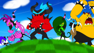 Cartoon characters hill hands up - top of a hill free wallpaper