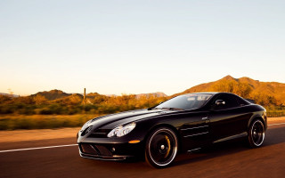 Black sports car desert sunset - a road in the desert free wallpaper for desktop