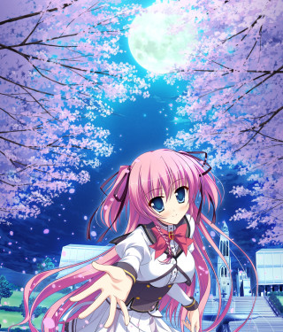 Pink hair girl fullmoon cherry - a full moon and trees free wallpaper