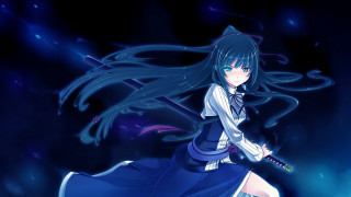 Girl long dress sword blue - a long dress holding free wallpaper