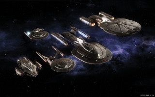 Ships floating in space galaxy - a group of ships free wallpaper