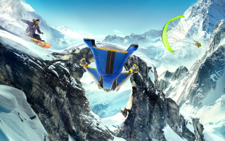 Man flying snowboard mountain parachute - a parachute free wallpaper