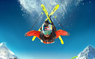 Skier air mountains blue sky - a skier free wallpaper
