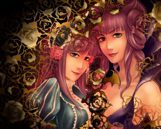 Pink hair blue dress gothic - flower and butterflies free wallpaper