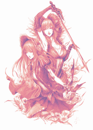 Women swords flowers drawing white - sword free wallpaper for mobile