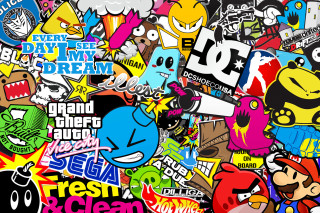 Large amount of stickers in - pop art free wallpaper for desktop