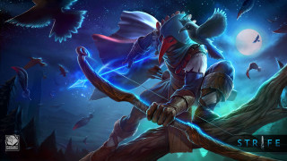 Man bow arrow forest birds - a moon in the sky free wallpaper