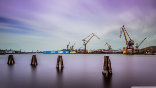 Cranes sitting water dock blue - the water near a dock free wallpaper for desktop