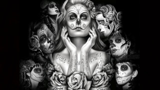 Woman skulls roses chest hands 2 - tattoo free wallpaper