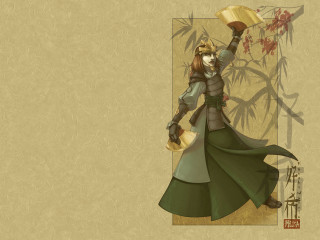 Woman green dress fan bamboo - emperor huizong of song free wallpaper for desktop