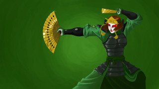 Woman green black costume fan - costume holding free wallpaper