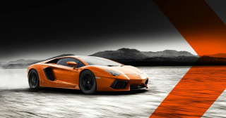 Orange sports car mountains road - a orange sports car free wallpaper