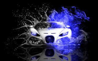 Car blue flames dark background 2 - a reflection of the car free wallpaper