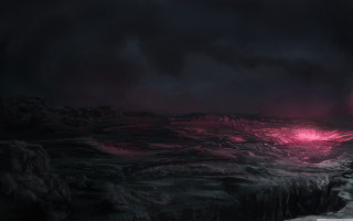 Dark landscape red light mountain - a red light in the middle of it free wallpaper