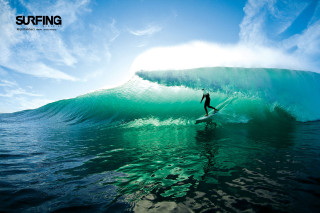 Surfer wave ocean blue sky - in the ocean free wallpaper