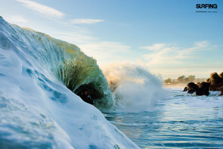 Ocean swimmers wave crashing beach - depth free wallpaper for desktop