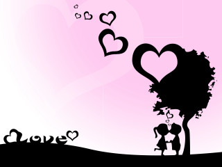 Couple tree hearts pink background - above them free wallpaper