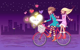 Couple bike city night heart - illustration free wallpaper