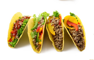 Three tacos meat lettuce peppers - meat free wallpaper