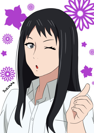 Woman black hair pointing flower - free anime wallpaper for mobile