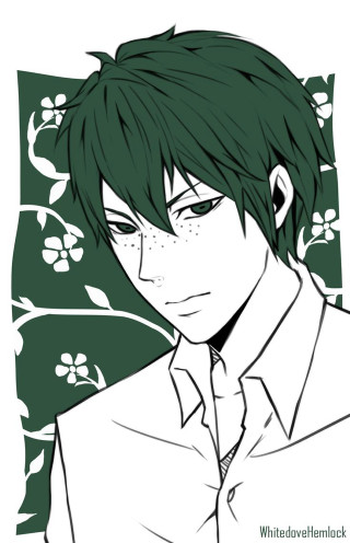 Green hair man flowers portrait - pointillism free wallpaper for mobile