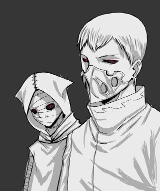 Red eyed mask hooded two - a white mask free wallpaper for mobile