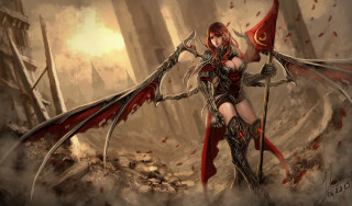 Woman red costume sword flag - a red flag free wallpaper