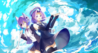 Anime girls blue wave sword - a blue wave free wallpaper