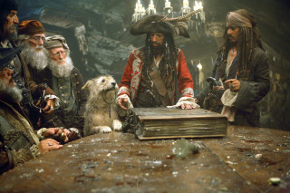 Pirates table dog chest group - movie still free wallpaper for desktop