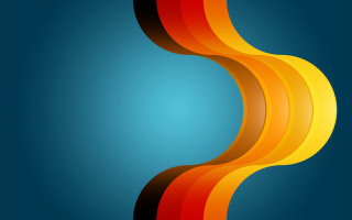 Blue background red yellow curved 2 - geometric abstract art free wallpaper for desktop