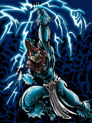 Man sword blue background white 2 - white letter free wallpaper for mobile