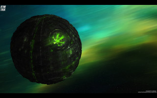 Green alien ship floating sky - matte painting concept art free wallpaper for desktop