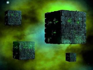 Floating cubes green light black - sci fi free wallpaper for desktop
