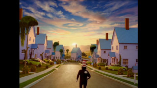 Man walking street hat suitcase - house free wallpaper