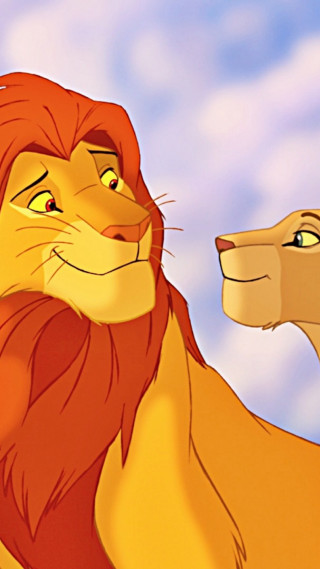 Lion lioness cartoon scene clouds - free love wallpaper for mobile