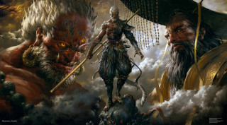Man sword demon clouds giant - epic fantasy character art free wallpaper for desktop