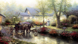 Horse drawn carriage garden flowers - a painting of a horse free wallpaper