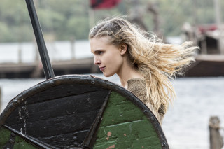 Woman sword shield boat dock - ada gladys killins free wallpaper