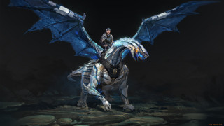 Woman riding dragon wings outstretched - free sci-fi wallpaper for desktop